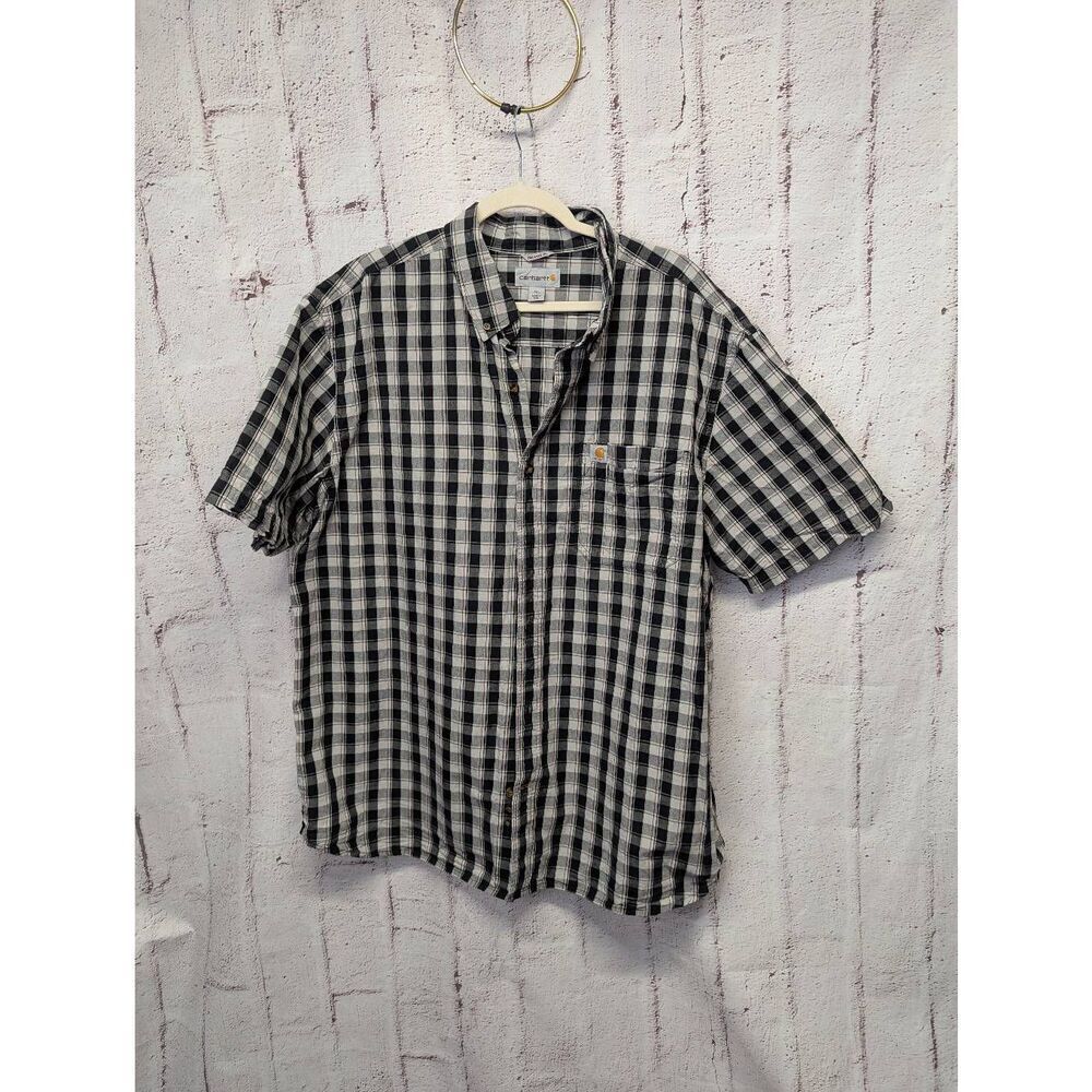 Carhartt Button Down Relaxed Fit Shirt Mens 2XL‎ Plaid Short Sleeve Shirt